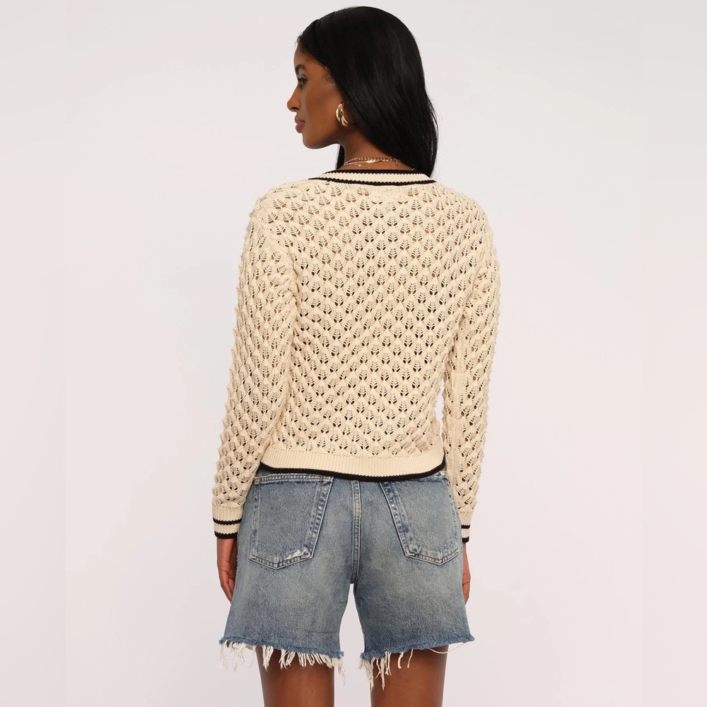 Heartloom Sybil Sweater Crochet Knit V Neck Ivory Size Small Preppy Cottagecore - Picture 12 of 16